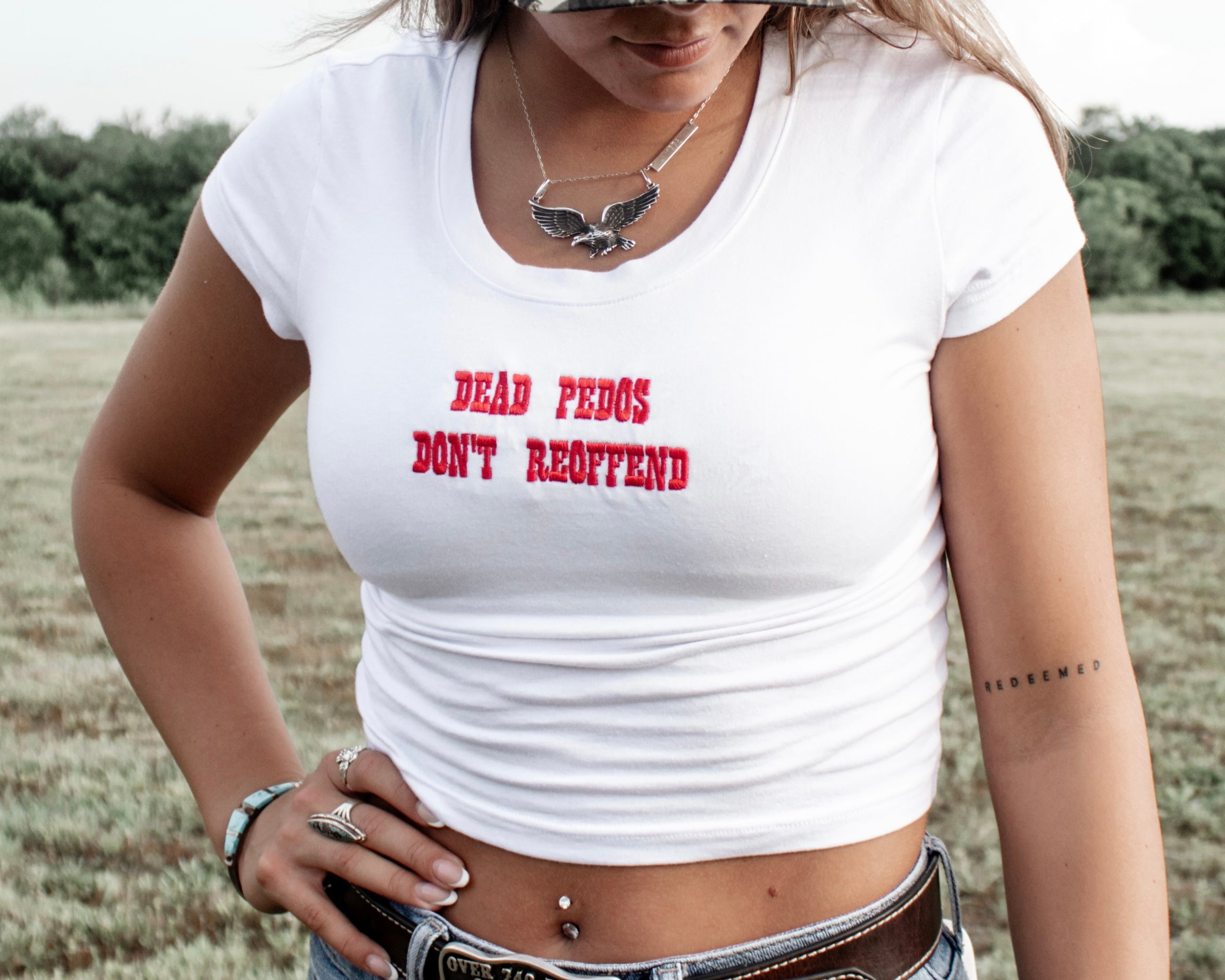 De4d P3dos Don't Reoffend™ Embroidered Baby Tee
